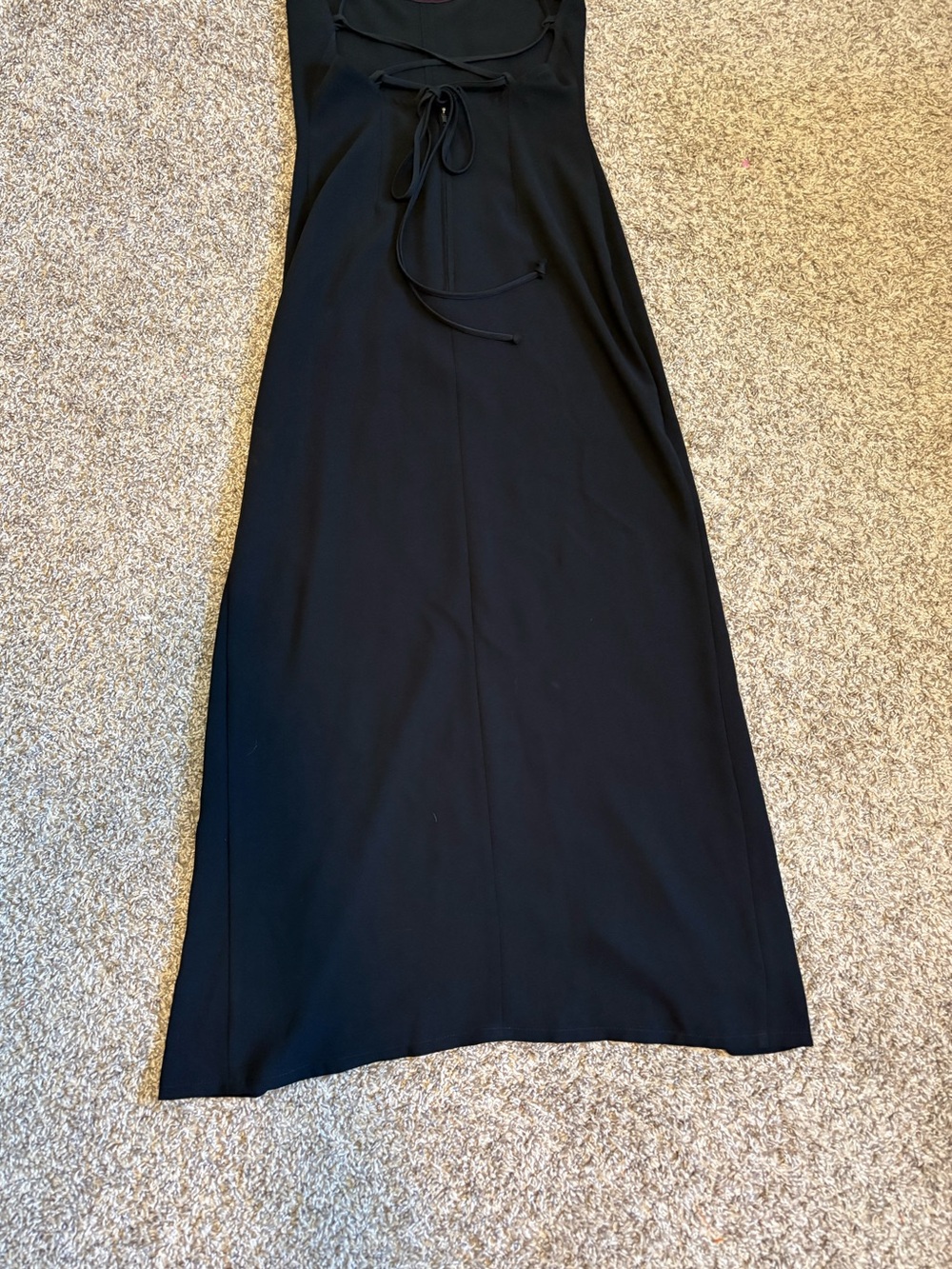 Y2K 90s Minimalist Slip Dress black Open Back Maxi Dress Lace-Up Back Size XS - Picture 4 of 13